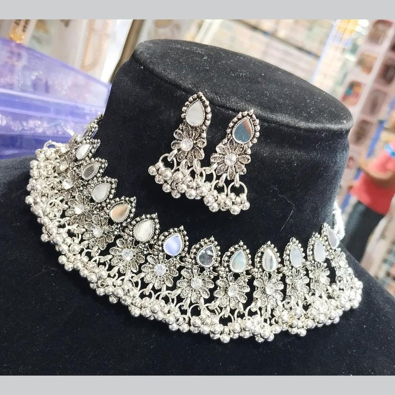 Manisha Jewellery Oxidised Plated Mirror And Ghungroo Choker Necklace Set