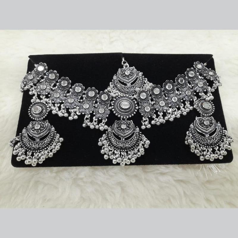 Manisha Jewellery Oxidised Plated Mirror And Ghungroo Choker Necklace Set