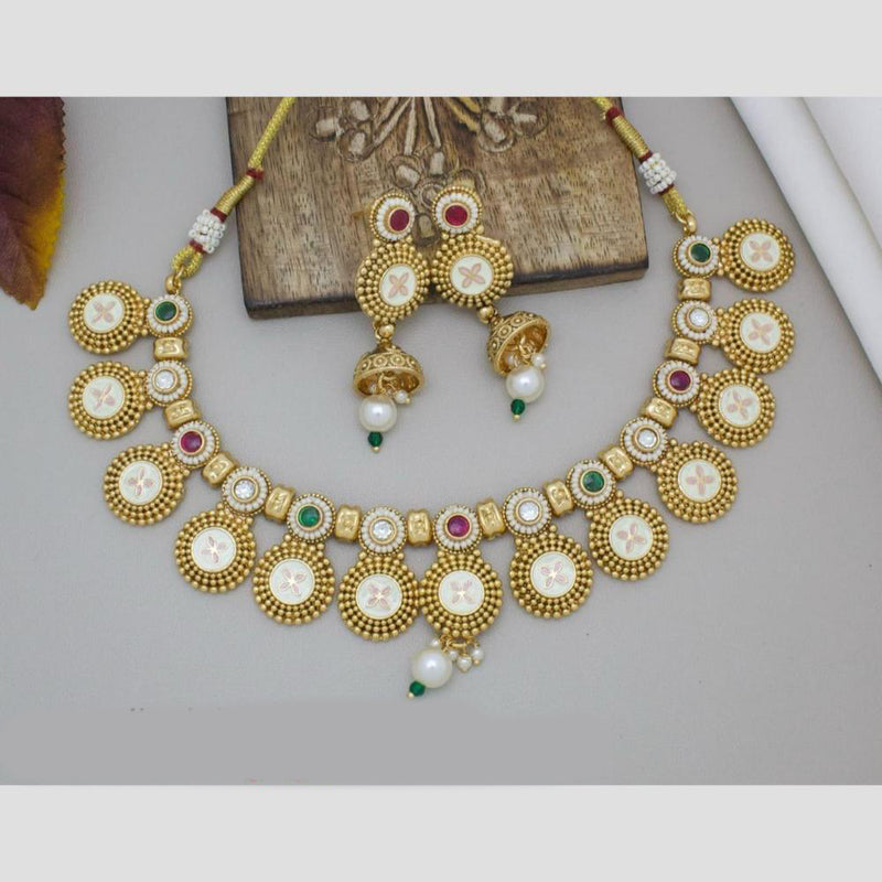 Manisha Jewellery Gold Plated Pota Stone Necklace Set