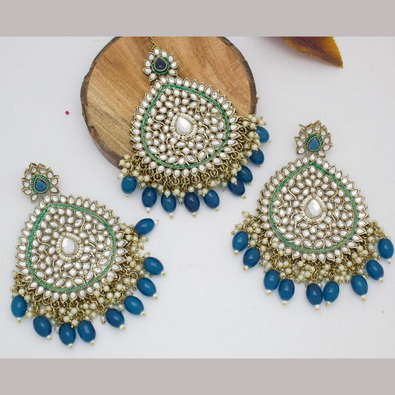 Manisha Jewellery Gold Plated Kundan Stone And Beads Earrings With Maangtikka