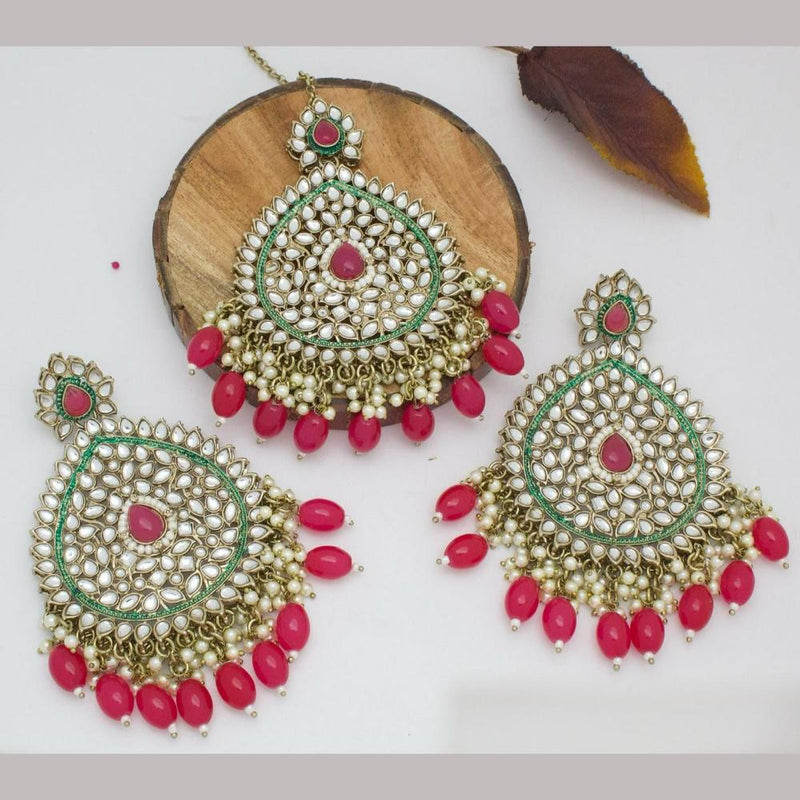 Manisha Jewellery Gold Plated Kundan Stone And Beads Earrings With Maangtikka