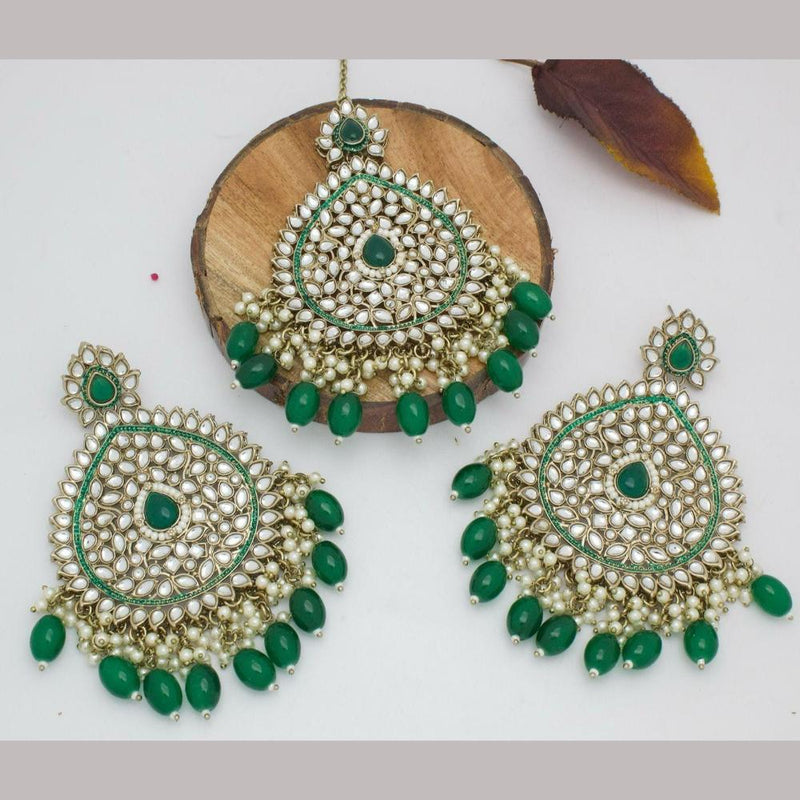 Manisha Jewellery Gold Plated Kundan Stone And Beads Earrings With Maangtikka