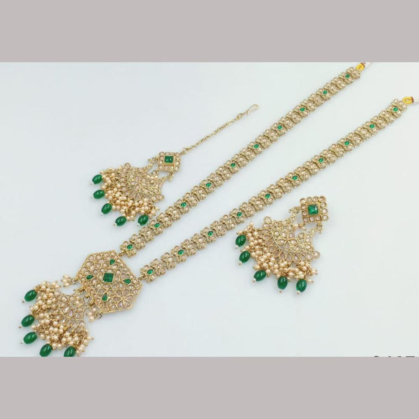 Manisha Jewellery Gold  Plated Kundan Stone And Beads Long Necklace Set