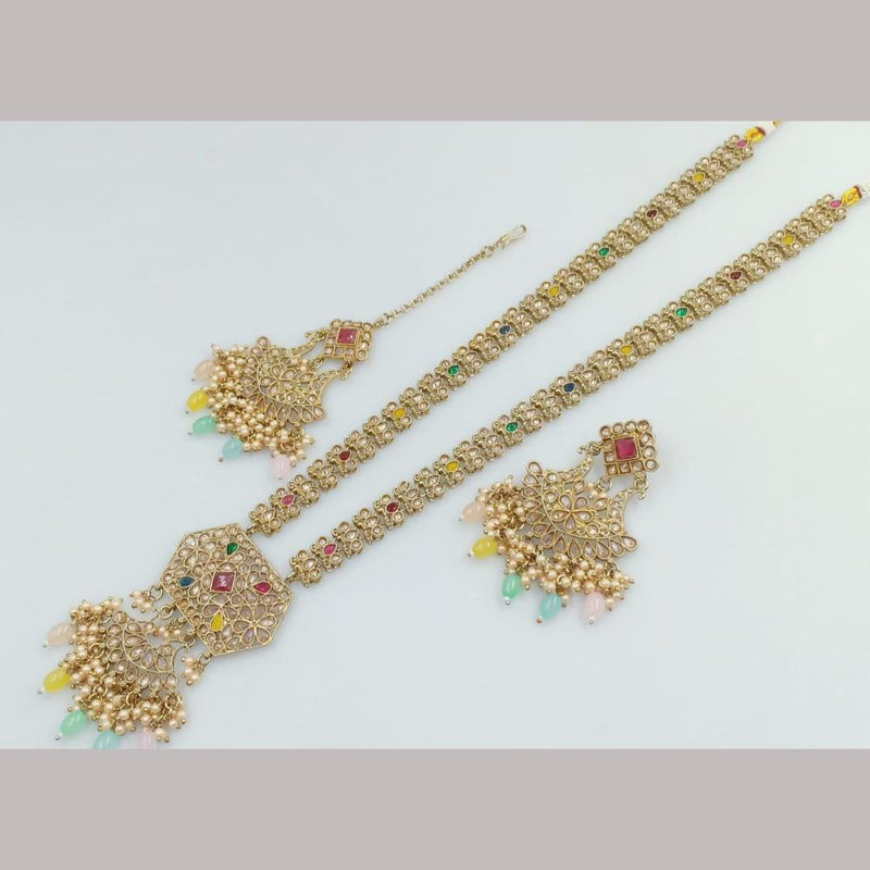 Manisha Jewellery Gold  Plated Kundan Stone And Beads Long Necklace Set