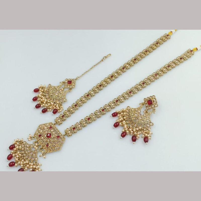 Manisha Jewellery Gold  Plated Kundan Stone And Beads Long Necklace Set