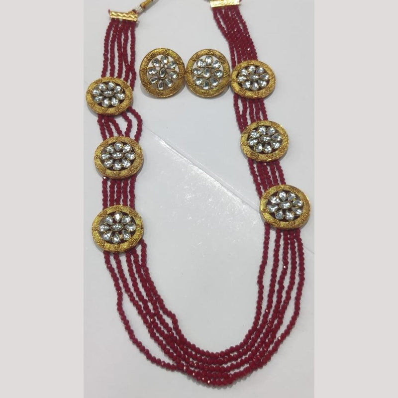 Manisha Jewellery Gold Plated Crystal Stone And Pearls Long Necklace Set