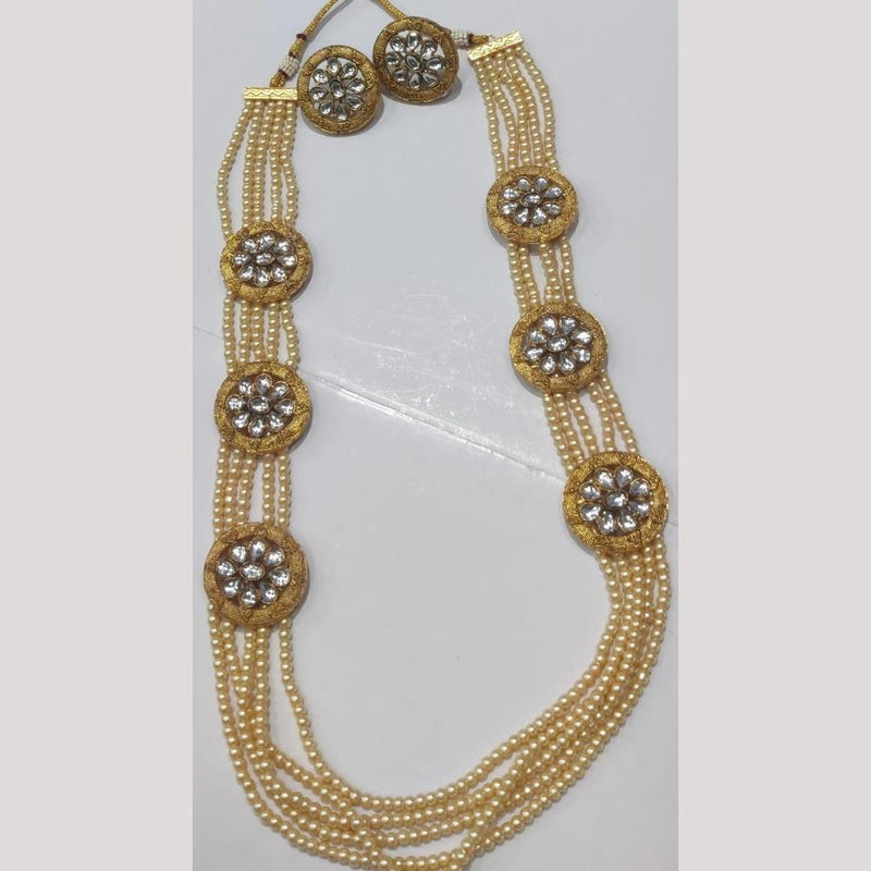 Manisha Jewellery Gold Plated Crystal Stone And Pearls Long Necklace Set