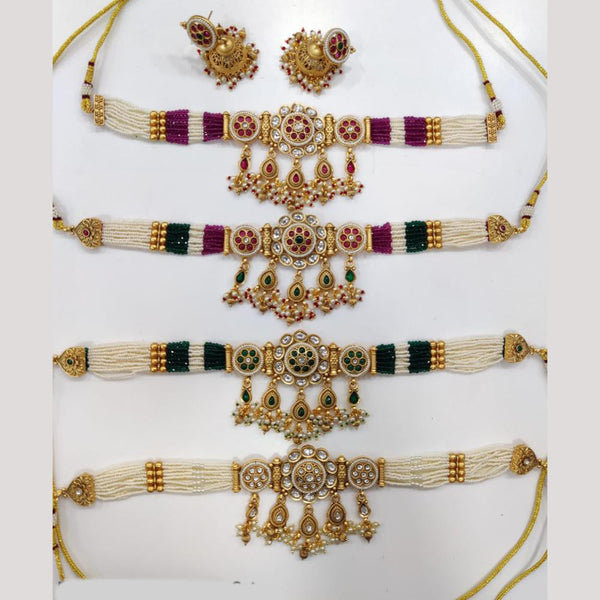 Manisha Jewellery Gold Plated Pota Stone And Pearls Choker Necklace Set