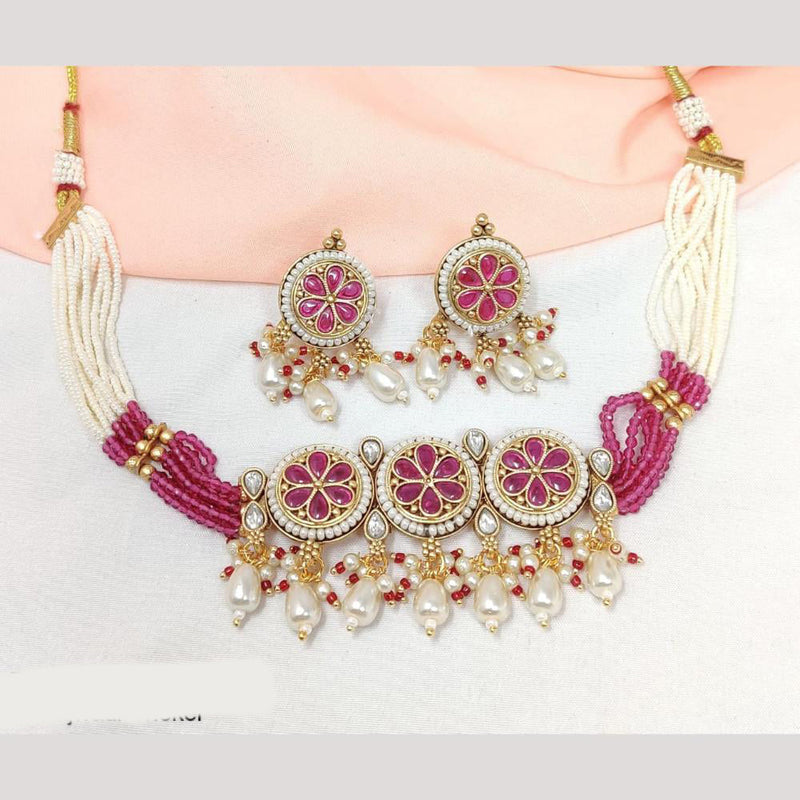 Manisha Jewellery Gold Plated Pota Stone And Pearls Choker Necklace Set