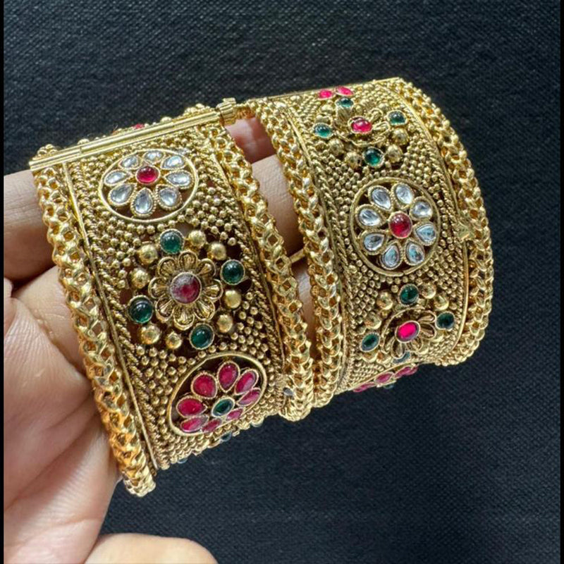 Manisha Jewellery Gold Plated Pota Stone Openable Bangles Set