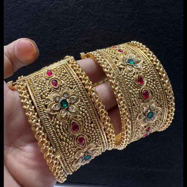 Manisha Jewellery Gold Plated Pota Stone Openable Bangles Set