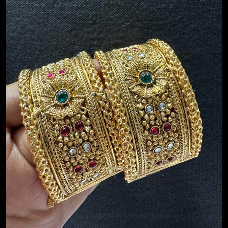 Manisha Jewellery Gold Plated Pota Stone Openable Bangles Set