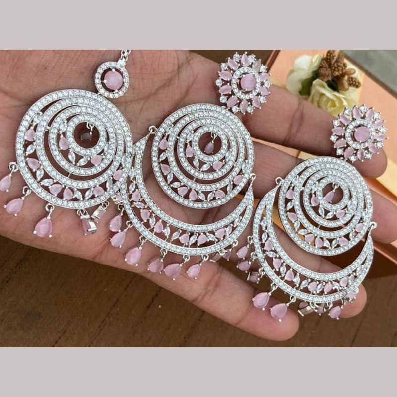 Manisha Jewellery Silver Plated AD Stones Earrings With Maangtikka