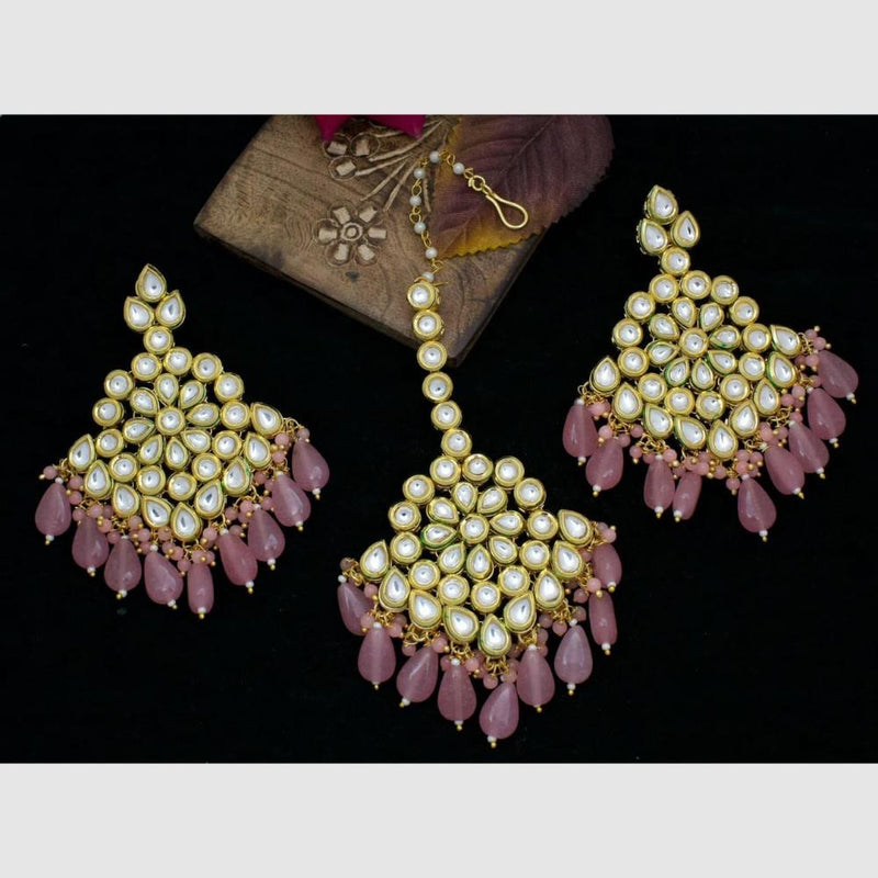 Manisha Jewellery Gold Plated Kundan Stones And Beads Earrings With Maangtikka