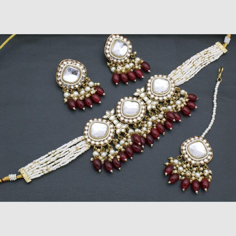 Manisha Jewellery Gold Plated Kundan Stone And Pearls Choker Necklace Set