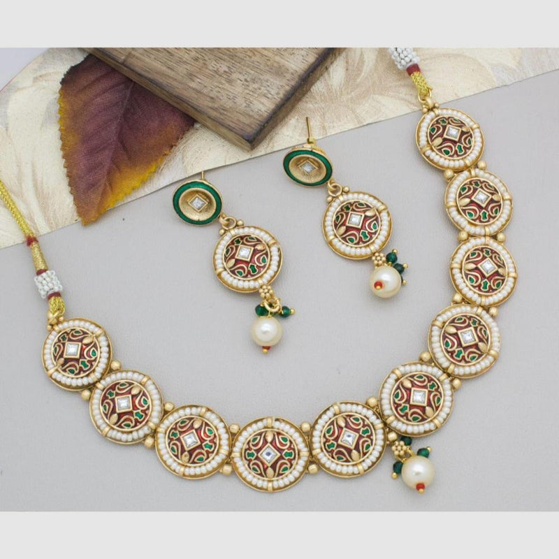 Manisha Jewellery Gold Plated Pota Stone And Pearls Necklace Set