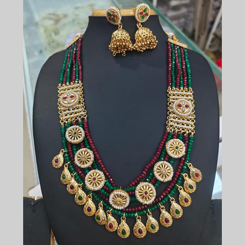 Manisha Jewellery Gold Plated Pota Stone And Pearls Long Necklace Set