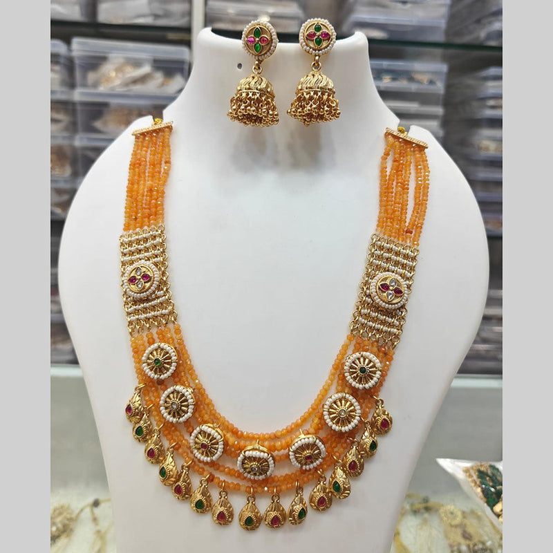 Manisha Jewellery Gold Plated Pota Stone And Pearls Long Necklace Set