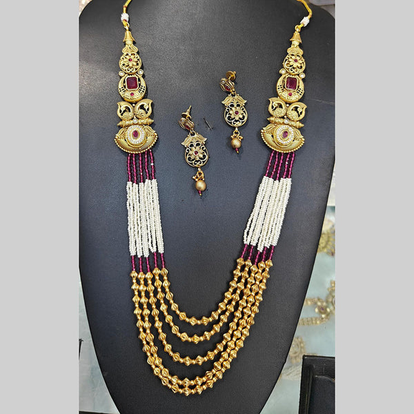 Manisha Jewellery Gold Plated Pota Stone And Pearls Long Necklace Set