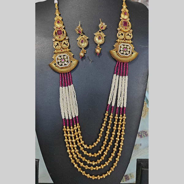 Manisha Jewellery Gold Plated Pota Stone And Pearls Long Necklace Set