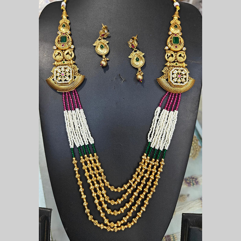 Manisha Jewellery Gold Plated Pota Stone And Pearls Long Necklace Set