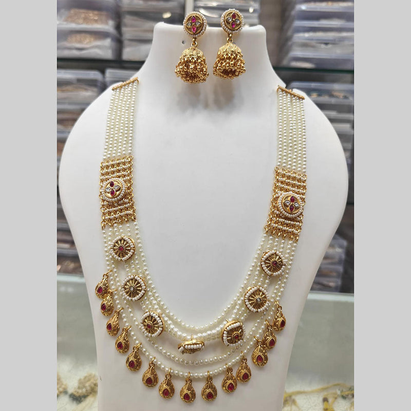 Manisha Jewellery Gold Plated Pota Stone And Pearls Long Necklace Set