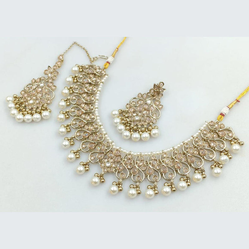 Manisha Jewellery Gold Plated Crystal Stone And Beads Pearls Necklace Set