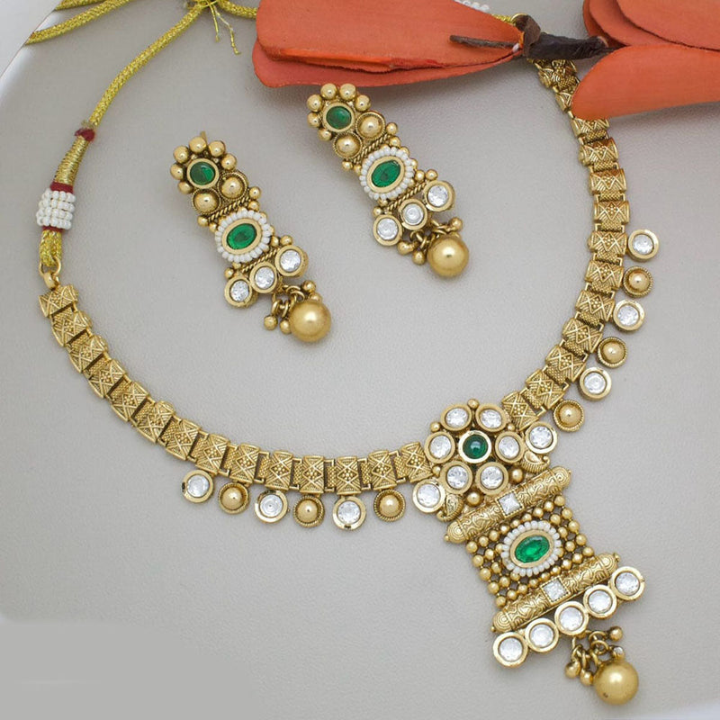 Manisha Jewellery Gold Plated Pota Stone And Pearls Necklace Set