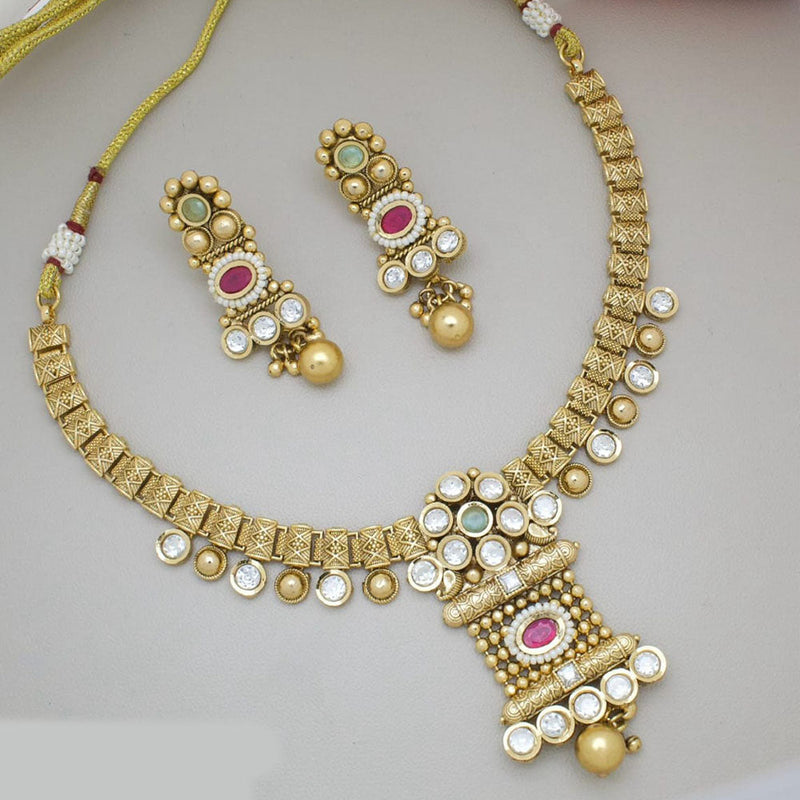 Manisha Jewellery Gold Plated Pota Stone And Pearls Necklace Set