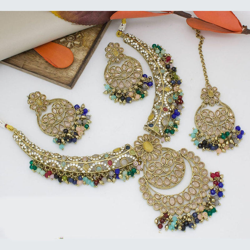 Manisha Jewellery Gold Plated Crystal Stone And Beads Pearls Necklace Set