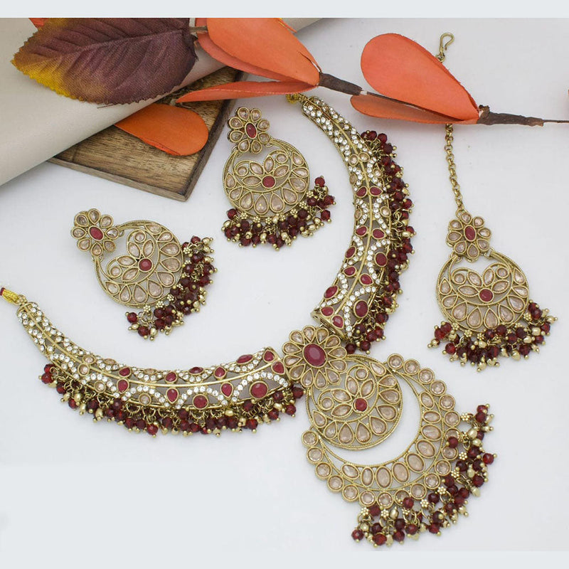 Manisha Jewellery Gold Plated Crystal Stone And Beads Pearls Necklace Set