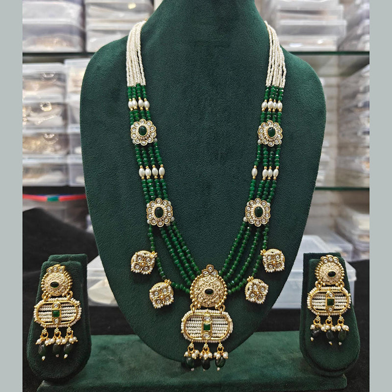 Manisha Jewellery Gold Plated Pota Stone And Pearls Meenakari Long Necklace Set