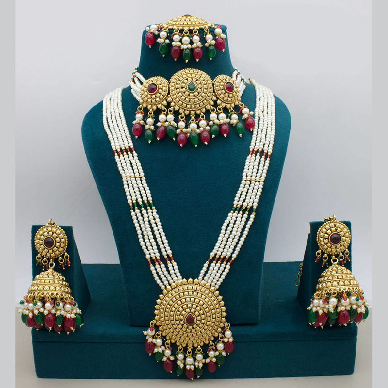 Manisha Jewellery Gold Plated Pota Stone And Pearls Double Necklace Set