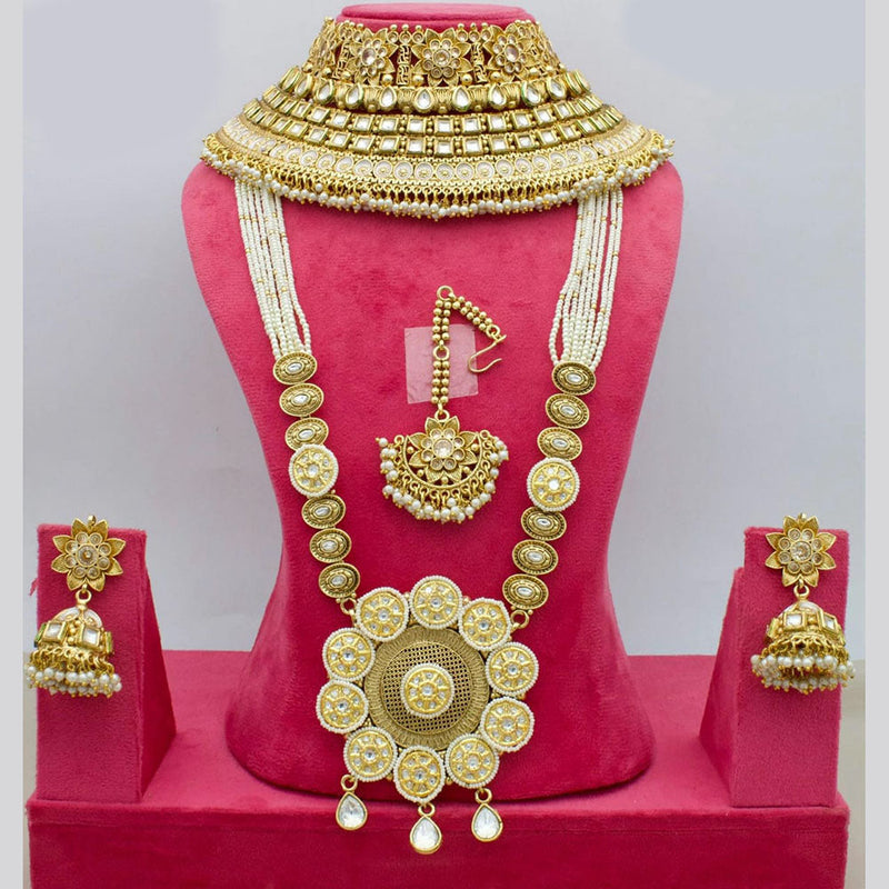 Manisha Jewellery Gold Plated Pota Stone And Pearls Double Necklace Set