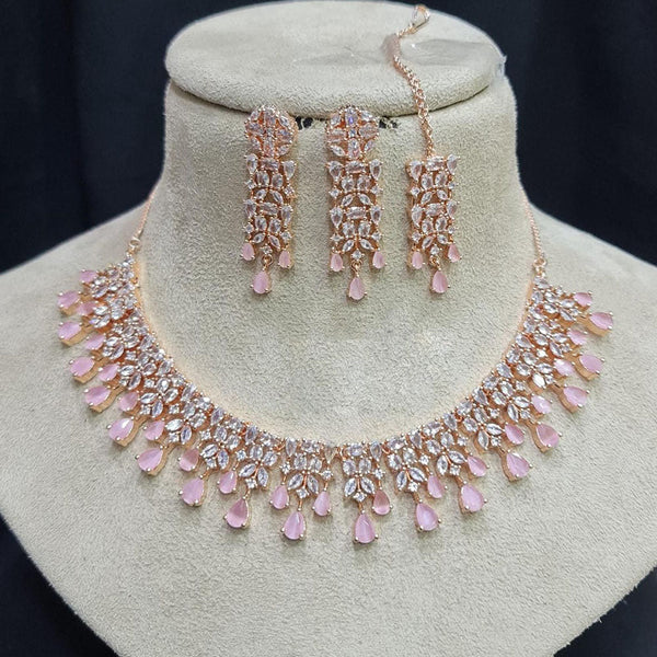 Manisha Jewellery Rose Gold Plated American Diamond Necklace Set