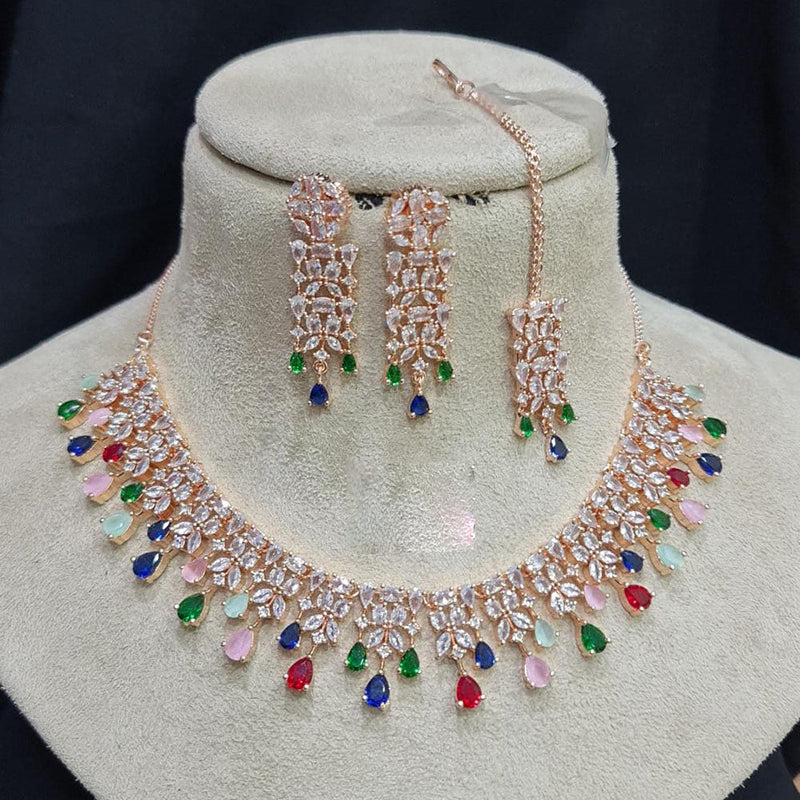 Manisha Jewellery Rose Gold Plated American Diamond Necklace Set