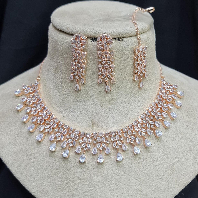 Manisha Jewellery Rose Gold Plated American Diamond Necklace Set