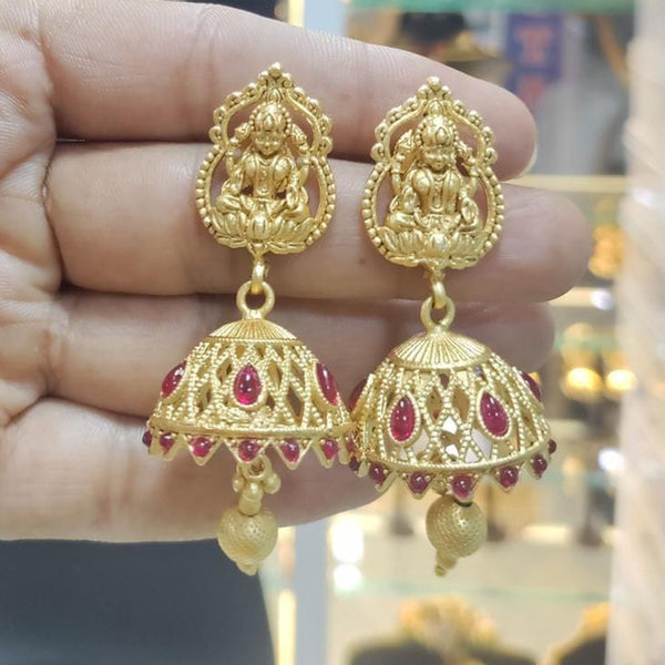 Manisha Jewellery Gold  Plated Pota Stone And Pearls Temple Jhumki Earrings