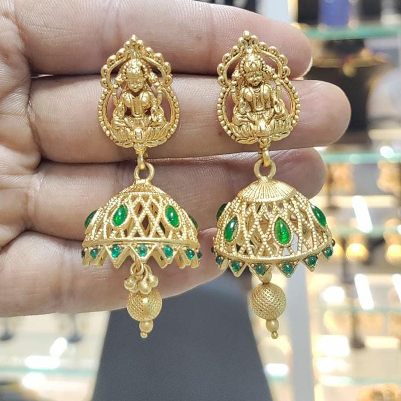 Manisha Jewellery Gold  Plated Pota Stone And Pearls Temple Jhumki Earrings