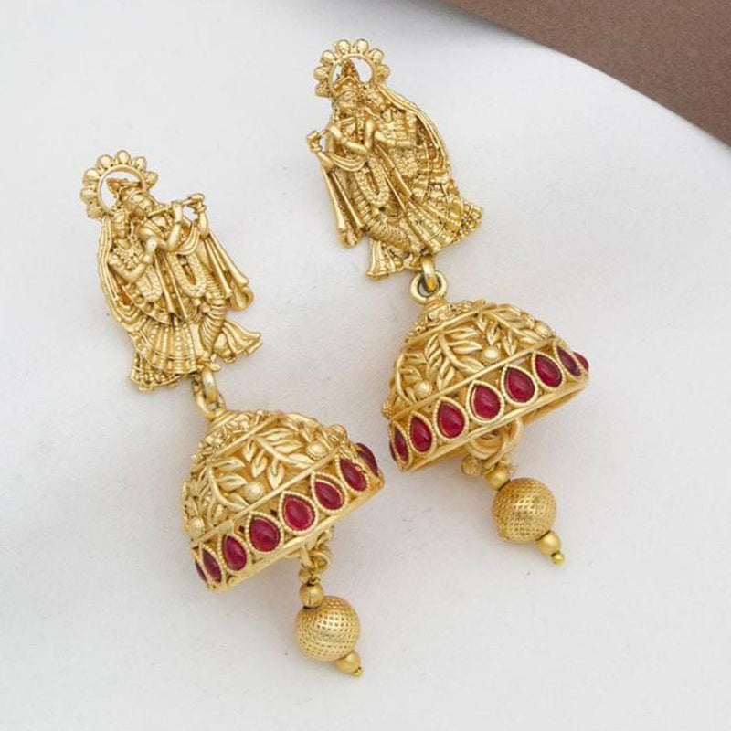 Manisha Jewellery Gold  Plated Pota Stone And Pearls Temple Jhumki Earrings