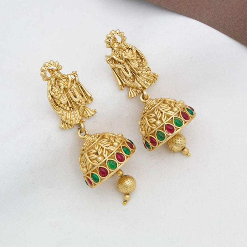 Manisha Jewellery Gold  Plated Pota Stone And Pearls Temple Jhumki Earrings