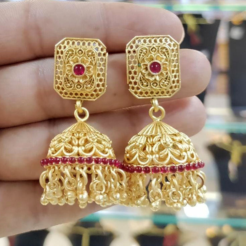 Manisha Jewellery Gold  Plated Pota Stone And Pearls Jhumki Earrings