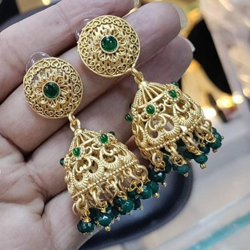 Manisha Jewellery Gold  Plated Pota Stone And Pearls Jhumki Earrings