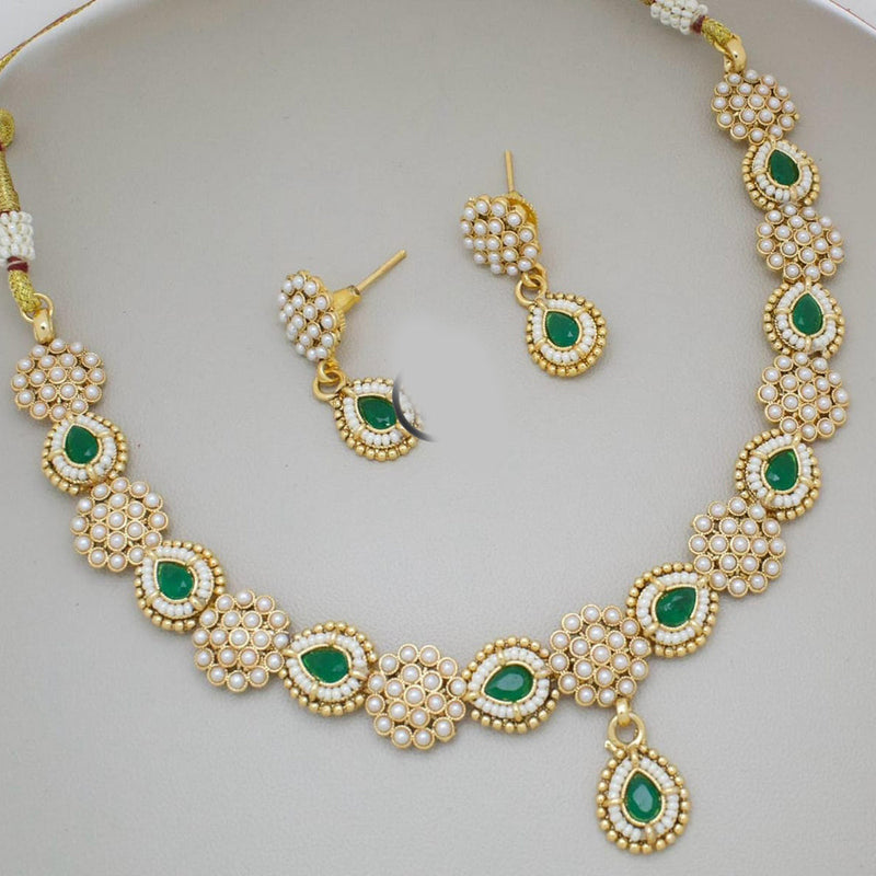 Manisha Jewellery Gold Plated Pota Stone And Pearls Necklace Set