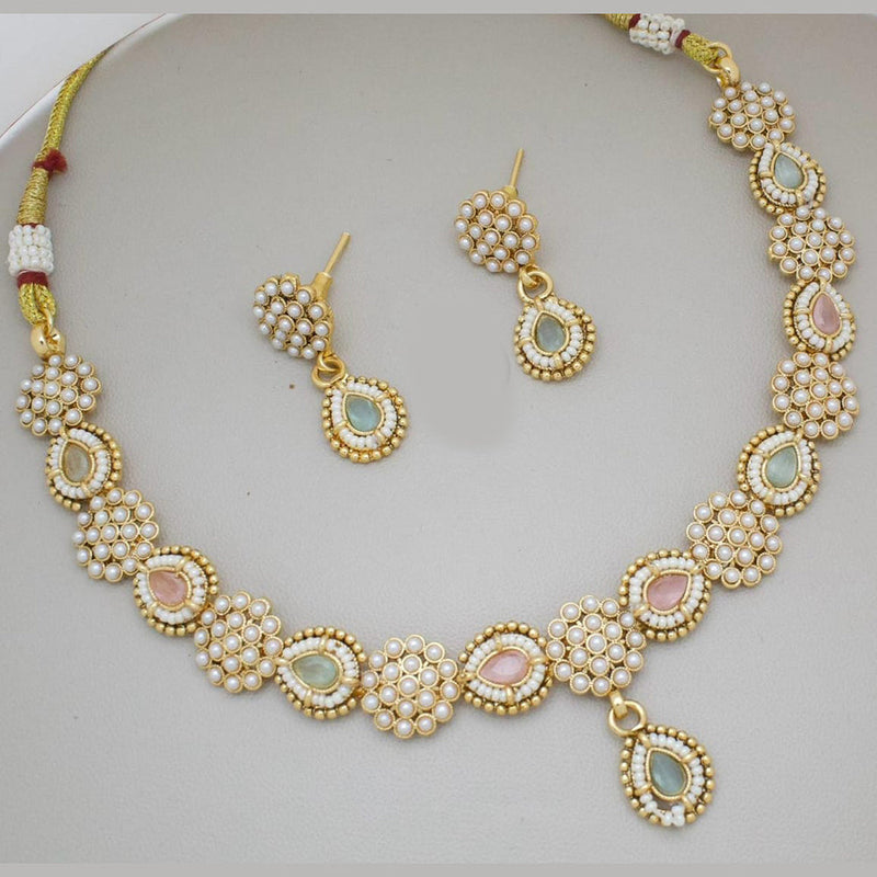 Manisha Jewellery Gold Plated Pota Stone And Pearls Necklace Set