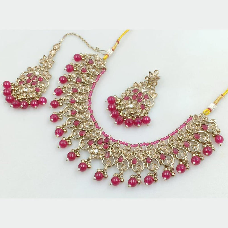 Manisha Jewellery Gold Plated Crystal Stone And Beads Necklace Set