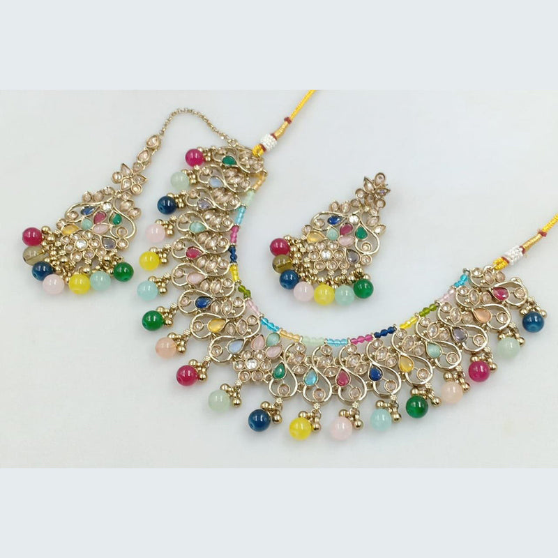 Manisha Jewellery Gold Plated Crystal Stone And Beads Necklace Set