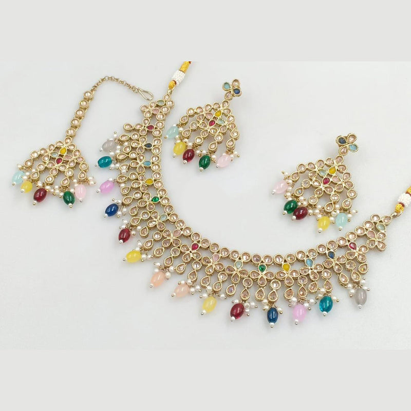 Manisha Jewellery Gold Plated Crystal Stone And Beads Necklace Set