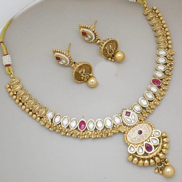 Manisha Jewellery Gold Plated Pota Stone Necklace Set