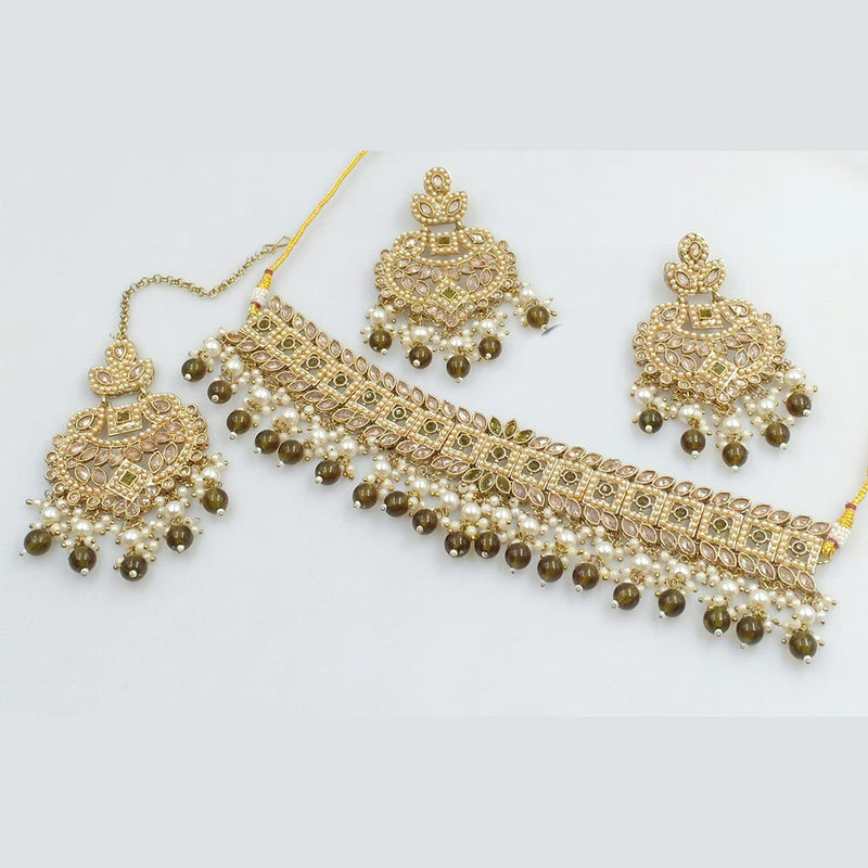 Manisha Jewellery Gold Plated Crystal Stone And Beads Necklace Set